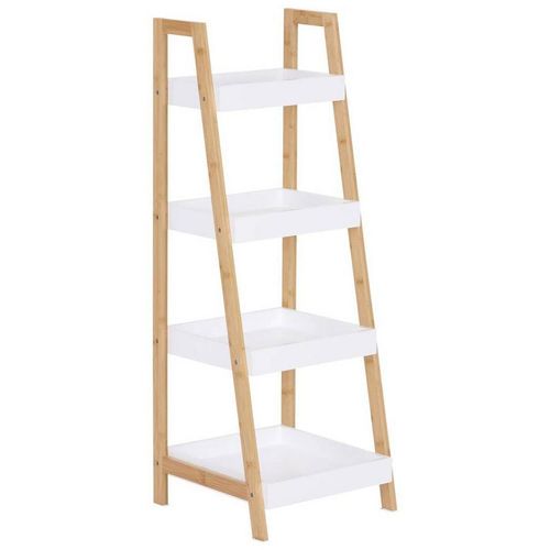 Mid.you Badezimmerregal , Natur, Weiß , Naturmaterialien, Holzwerkstoff , 4 Fächer , 34x98x35 cm , stehend , Badezimmer, Badezimmerregale, Badregale