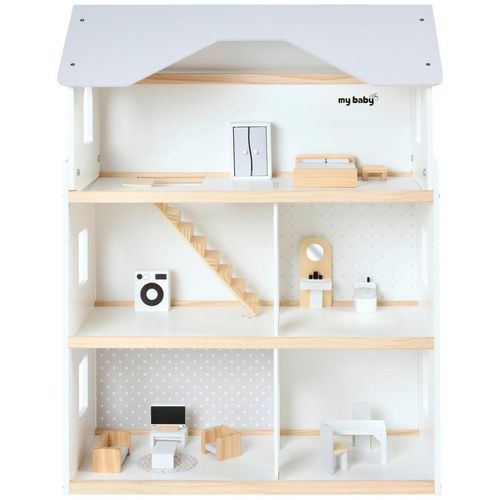 My Baby Lou Puppenhaus , Grau, Schwarz, Weiß , Holz, Holzwerkstoff , Kiefer , massiv, Hartholz , 60.5x77.1x29.3 cm , EN 71, FSC Mix, CE , Spielzeug,