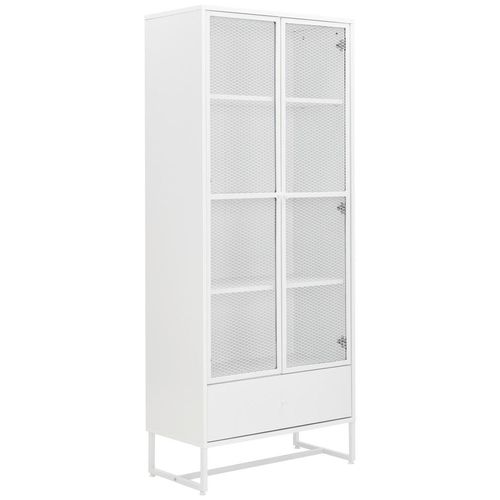 Novel Vitrine , Weiß , Metall , 3 Fächer , 1 Schubladen , 80x191x41 cm , stehend , Wohnzimmer, Wohnwände, Vitrinenschränke