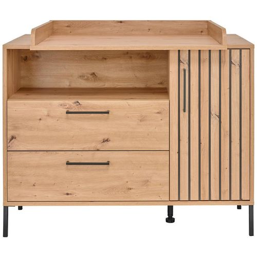 Jimmylee Wickelkommode Line , Eiche Artisan , Metall , 2 Fächer , 2 Schubladen , 119x91x99 cm , DIN EN ISO 9001 , Babymöbel, Wickelkommoden & Zubehör,