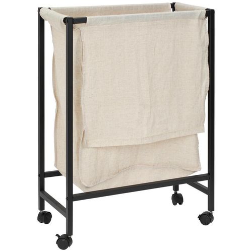 PBJ Wäschekorb , Schwarz, Beige , Metall, Textil , 56x78x29 cm , Ordnen & Aufbewahren, Wäschekörbe & Tonnen
