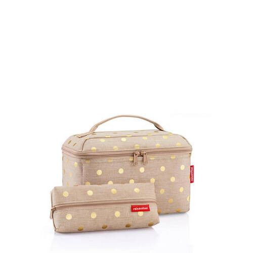 Reisenthel Kosmetiktaschenset , Gold, Beige , Kunststoff, Textil , 2-teilig , Punkte , 27x18x17 cm , Freizeit, Wellness, Körperpflege, Kosmetik