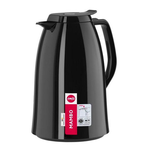 Emsa Isolierkanne Mambo , Schwarz Hochglanz , Kunststoff , 1,5 L , Tragegriff, Ausgießer, lebensmittelecht, 100% dicht, abnehmbarer Deckel,