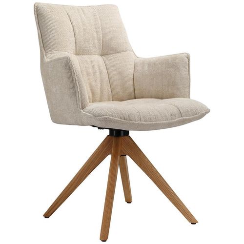 Novel Armlehnstuhl , Beige, Eiche , Holz, Metall, Textil , Eiche , massiv , Drehkreuz , 59.5x88.5x63 cm , Stoffauswahl, Sitzfläche 360° drehbar,