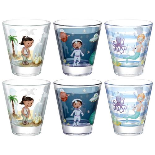 Leonardo Kinder-Gläserset Bambini Aventura , Klar , Glas , 6-teilig , 215 ml , 26.50x9.8x17.70 cm , Essen & Trinken, Gläser, Gläser-Sets