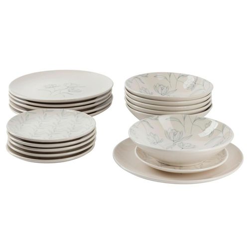 Novel Tafelservice , Weiß , Keramik , 18-teilig , Blume , lebensmittelecht , Essen & Trinken, Geschirr, Geschirr-Sets, Tafelservice