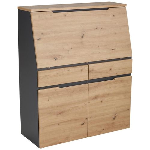 Voleo Sekretär , Graphit, Eiche Artisan , Holzwerkstoff , 2 Schubladen , 100x124x41 cm , Kabeldurchlass, Stauraum , Arbeitszimmer, Schreibtische,