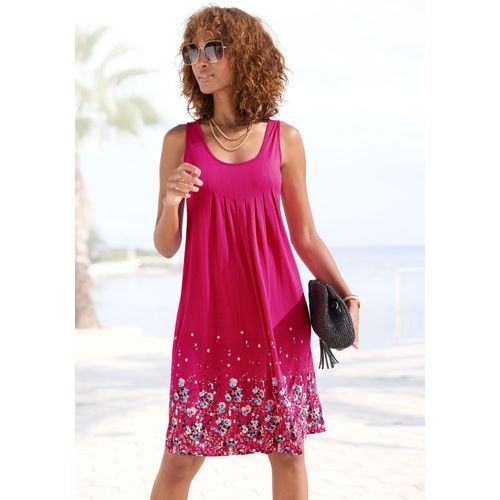 Strandkleid BEACHTIME, Damen, Gr. 42, N-Gr, pink (beere), Jersey, Obermaterial: 100% Viskose, bedruckt, feminin, figurumspielend kniefrei, Rundhals, ohne Ärmel, Kleider, mit Blumenprint, Minikleid, Sommerkleid, Strandkleid