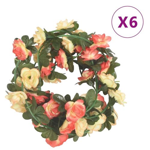 Weihnachtskränze Blumen 6 Stk. Rosarot Champagnerfarben 215 Cm | Farbe: Gelb und Grün