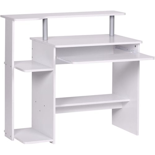 Computertisch WL1.153 Weiß 94x90,5x48,5 cm Laptop Tisch Modern mit Tastaturauszug, PC-Tisch mit Drucker-Ablage platzsparend, Schreibtisch für kleine Räume mit Ablage, Laptoptisch Klein