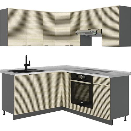 Vicco Küchenschränke Fame-Line, 160 x 60 cm ohne Arbeitsplatte, Eiche Paneel/Anthrazit/Anthrazit