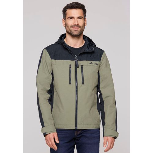 Outdoorjacke CAMP DAVID, Herren, Gr. M, grün (sage grün), Obermaterial: 66% Baumwolle, 34% Polyamid, colorblocking, sportlich, normal hüftlang, Langarm mit Klettverschlüssen, Jacken, mit Logostickereien