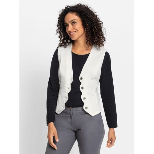 Jeansweste INSPIRATIONEN, Damen, Gr. 50, beige (ecru), 97% Baumwolle, 3% Elasthan, unifarben, Westen