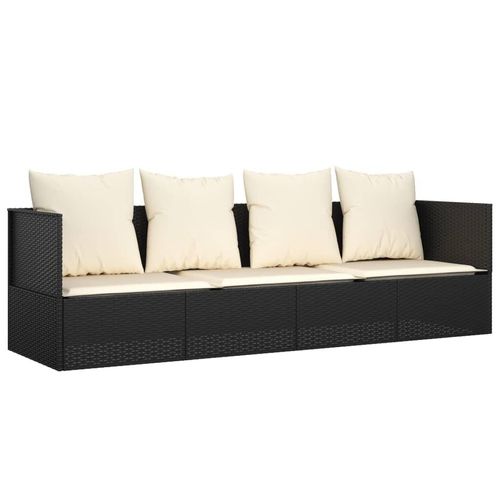 Prolenta Premium - Outdoor-Loungebett mit Kissen Schwarz Poly Rattan