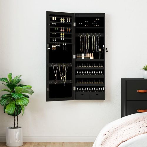 Spiegel-Schmuckschrank Mit Led-Beleuchtung Wandmontage | Farbe: Schwarz