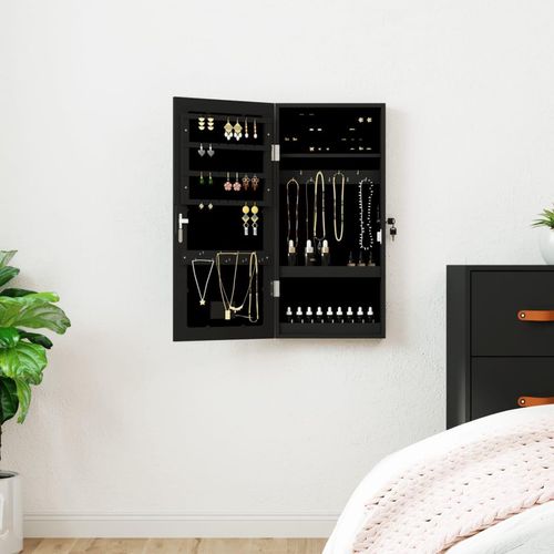 Spiegel-Schmuckschrank Mit Led-Beleuchtung Wandmontage | Farbe: Schwarz