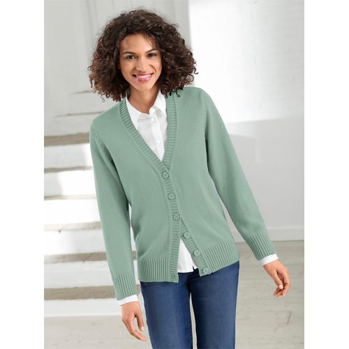 Strickjacke CASUAL LOOKS, Damen, Gr. 40, grün (kalkmint), 50% Baumwolle, 50% Polyacryl, unifarben, figurumspielend, Langarm, Strickjacken