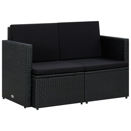 2-Sitzer-Gartensofa Mit Auflagen Poly Rattan | Farbe: Schwarz