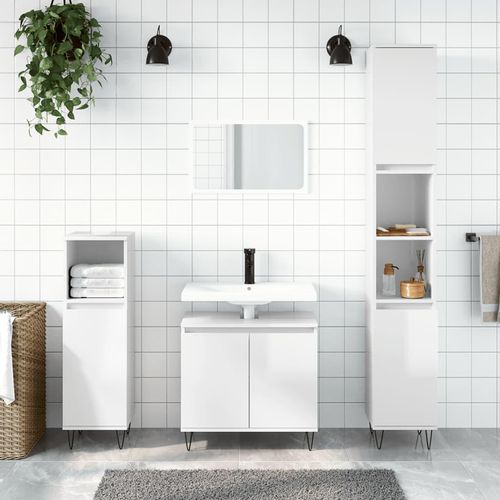 Badezimmerschrank 58X33X60 Cm Holzwerkstoff | Farbe: Hochglanz-Weiß
