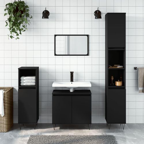 Badezimmerschrank 58X33X60 Cm Holzwerkstoff | Farbe: Schwarz