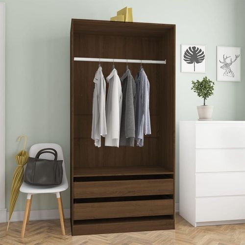 Kleiderschrank Mit Schubladen Braun Eichen-Optik Braune Eiche | Größe: 100 x 50 x 200 cm | Menge: 2 Schubladen