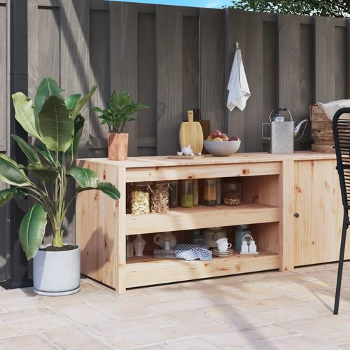 Outdoor-Küchenschrank Massivholz Kiefer Natürliche Kiefer | Größe: 106 x 55 x 64 cm | Modell: 2 Böden
