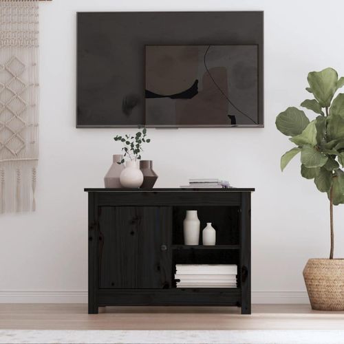 Tv-Schrank 70X36,5X52 Cm Massivholz Kiefer | Farbe: Schwarz