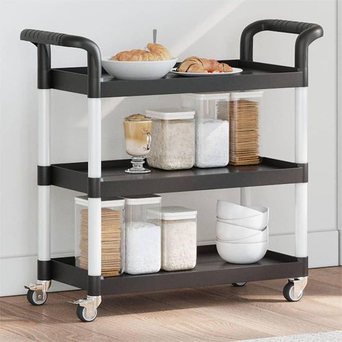 Rollwagen Mit 3 Etagen Aluminium | Farbe: Schwarz | Größe: 77 x 34 x 72 cm
