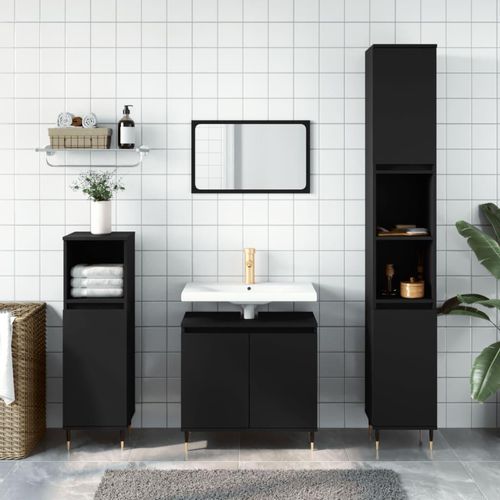 Badezimmerschrank 58X33X60 Cm Holzwerkstoff | Farbe: Schwarz