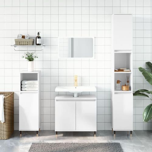 Badezimmerschrank 58X33X60 Cm Holzwerkstoff | Farbe: Hochglanz-Weiß