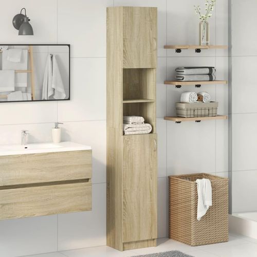 Badezimmerschrank Sonoma-Eiche 32X25,5X190 Cm Holzwerkstoff | Farbe: Sonoma Eiche