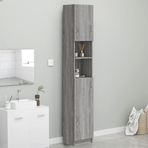 Badezimmerschrank Sonoma-Eiche 32X25,5X190 Cm Holzwerkstoff | Farbe: Grau Sonoma
