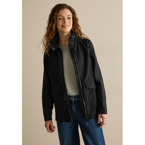 Kurzjacke CECIL, Damen, Gr. M (40), schwarz, Stoff, Obermaterial: 58% Polyester, 32% Baumwolle, 10% Nylon; Futter: 100% Polyester, unifarben, casual, normal normal, hoch geschlossener Ausschnitt, Langarm Bündchen, Jacken, mit Stehkragen