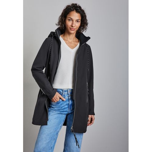 Kurzjacke STREET ONE, Damen, Gr. 38, blau (gravity blau), Stoff, Obermaterial: 100% Polyester; Futter: 100% Polyester, unifarben, casual, normal Po-bedeckend, ohne Ausschnitt, Langarm Bündchen, Jacken, wasserabweisend