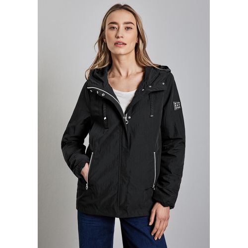 Kurzjacke STREET ONE, Damen, Gr. 36, schwarz, Stoff, Obermaterial: 60% Polyester, 40% Nylon; Futter: 100% Polyester, unifarben, casual, gerade normal, ohne Ausschnitt, Langarm Bündchen, Jacken, mit Kapuze mit Tunnelzugband