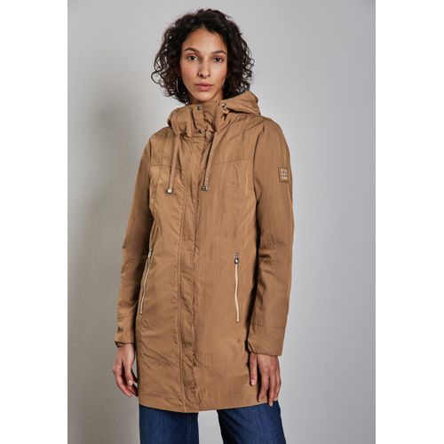 Kurzjacke STREET ONE, Damen, Gr. 46, braun (creamy braun), Stoff, Obermaterial: 60% Polyester, 40% Nylon; Futter: 100% Polyester, unifarben, casual, gerade normal, ohne Ausschnitt, Langarm Bündchen, Jacken, mit Kapuze