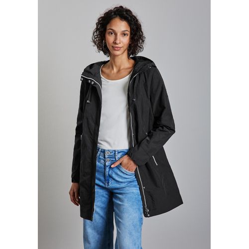 Kurzjacke STREET ONE, Damen, Gr. 40, schwarz, Stoff, Obermaterial: 60% Polyester, 40% Nylon; Futter: 100% Polyester, unifarben, casual, gerade normal, ohne Ausschnitt, Langarm Bündchen, Jacken, mit Kapuze