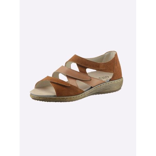Sandale CLASSIC BASICS, Damen, Gr. 41, braun (camel), Veloursleder, Glattleder, Basic, Schuhe