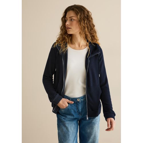 Sweatjacke CECIL, Damen, Gr. XL (44), blau (universal blau), Sweatware, Obermaterial: 63% Polyester, 32% Viskose, 5% Elasthan; Futter: 100% Viskose, unifarben, casual, normal normal, ohne Ausschnitt, Langarm Bündchen, Sweatjacken, mit Kapuze mit Tunnelzugband