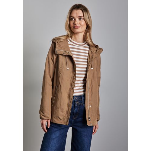 Kurzjacke STREET ONE, Damen, Gr. 34, braun (creamy braun), Stoff, Obermaterial: 60% Polyester, 40% Nylon; Futter: 100% Polyester, unifarben, casual, gerade normal, ohne Ausschnitt, Langarm Bündchen, Jacken, mit Kapuze mit Tunnelzugband