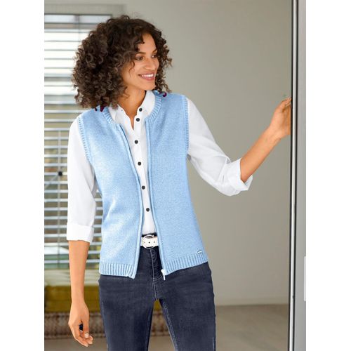 Strickweste CASUAL LOOKS, Damen, Gr. 50, blau (eisblau), 50% Baumwolle, 50% Polyacryl, unifarben, meliert, Westen