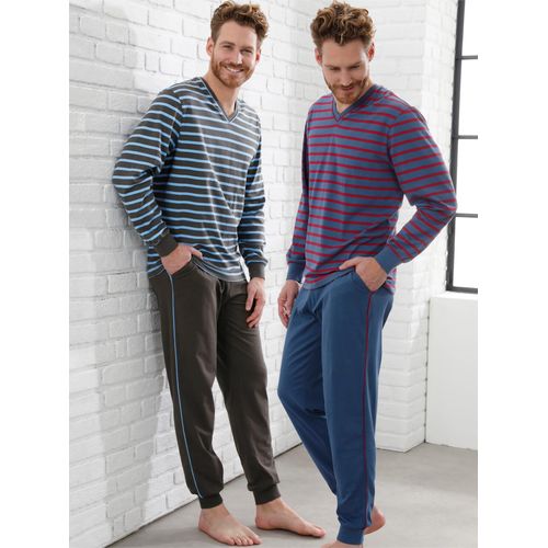 Schlafanzug WÄSCHEPUR, Herren, Gr. 48/50, blau (graphit, jeansblau), 100% Baumwolle, Langarm, Homewear-Sets