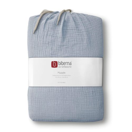 Bettwäsche BIBERNA Gr. 2, blau, B/L: 155cm x 220cm, 2-teilige Garnitur St., 2-teilige Garnitur St., Musselin, B/L: 80cm x 80cm, Musselin, 100% Baumwolle, Bettwäsche