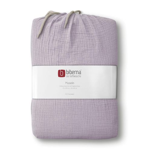 Bettwäsche BIBERNA Gr. 2, lila (flieder), B/L: 155cm x 220cm, 2-teilige Garnitur St., 2-teilige Garnitur St., Musselin, B/L: 80cm x 80cm, Musselin, 100% Baumwolle, Bettwäsche