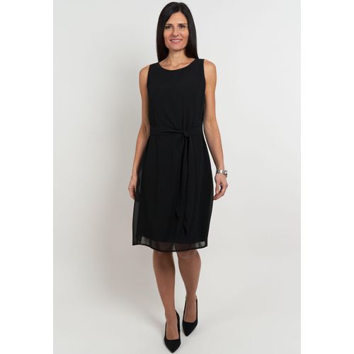 Chiffonkleid SEIDEL MODEN, Damen, Gr. 42, N-Gr, schwarz, Web, Obermaterial: 100% Polyester. Futter: 95% Viskose, 5% Elasthan, unifarben, casual, normal knielang, Rundhals, Kleider, mit Stoffgürtel, MADE IN GERMANY