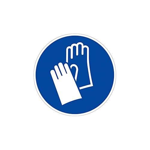 moedel Gebotsschild „Handschutz benutzen“, nach ISO 7010 M009, Folie selbstklebend, Ø 100 mm