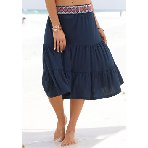 Jerseyrock S.OLIVER, Damen, Gr. 36/38, blau, Jersey, Obermaterial: 100% Viskose. Bündchen: 90% Polyester, 10% Elasthan, unifarben, modisch, figurumspielend kniebedeckend, Röcke, mit Volants, luftiger Midirock, Sommerrock, Topseller