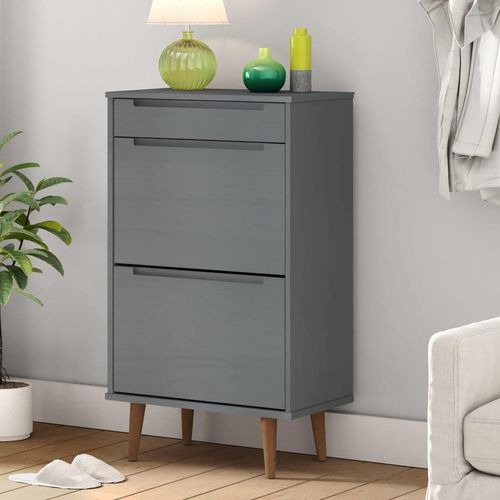 Schuhschrank Molde 59,5X35X103 Cm Massivholz Kiefer | Farbe: Grau