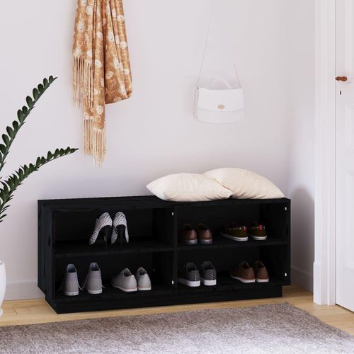Schuhschrank 110X34X45 Cm Massivholz Kiefer | Farbe: Schwarz