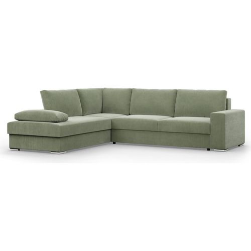 VELANO - Ecksofa mit Schlaffunktion, Bettkastem, Komfort und Still, grün